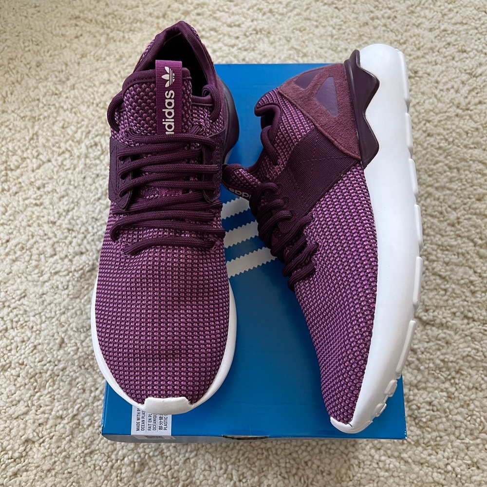 New Adidas tubular sneakers shoes lace Purple merlot knit slip on kicks- 7 7.5